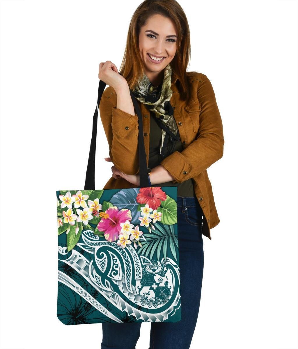 Tonga Polynesian Tote Bags - Summer Plumeria (Turquoise) Tote Bag One Size Turquoise - Polynesian Pride