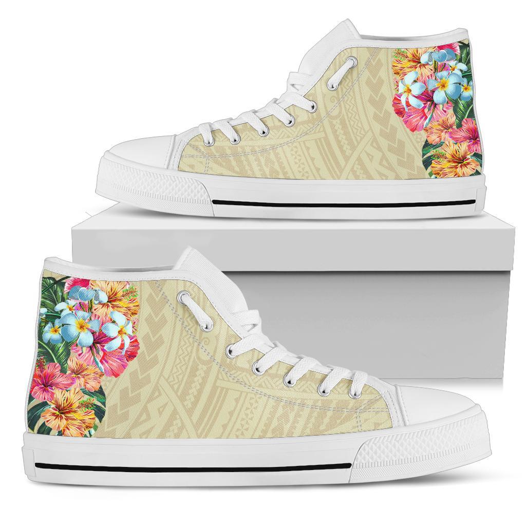 Hawaii Polynesian Flowers Swimming Turtles High Top Shoe White - Polynesian Pride
