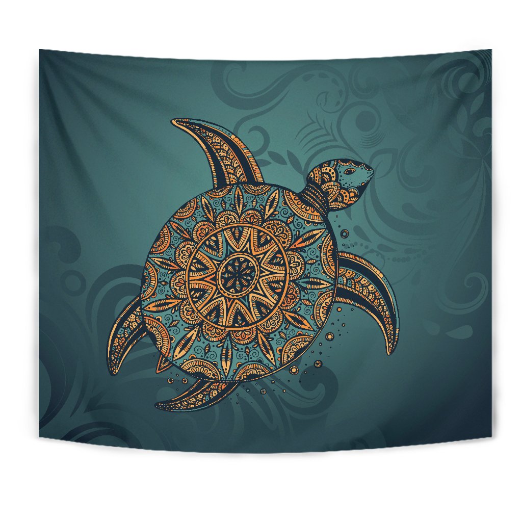 Turtle Flower Pattern Culture Tapestry Wall Tapestry Green - Polynesian Pride