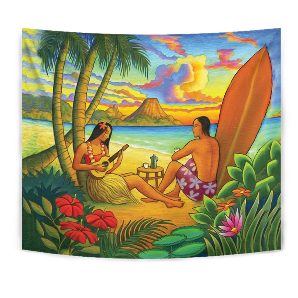 Sing A Song On A Beach Tapestry Wall Tapestry Yellow - Polynesian Pride