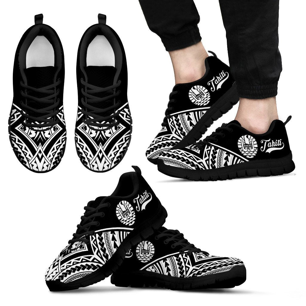 Tahiti Rising Sneakers - Tahiti Flag Polynesian Tattoo (Black) - A16 Unisex Black - Polynesian Pride