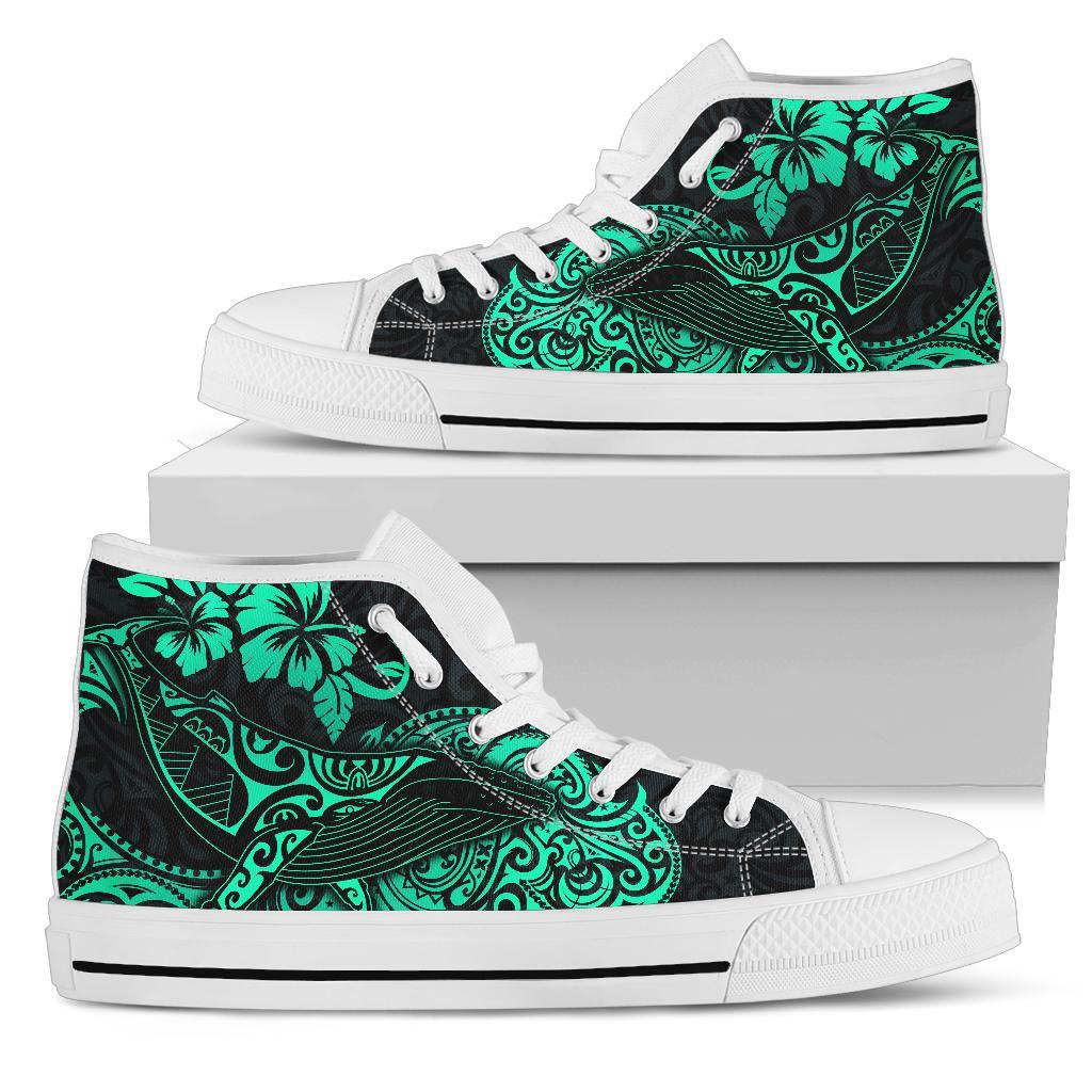Polynesian Hawaii High Top - Polynesian Turquoise Humpback Whale Unisex White - Polynesian Pride