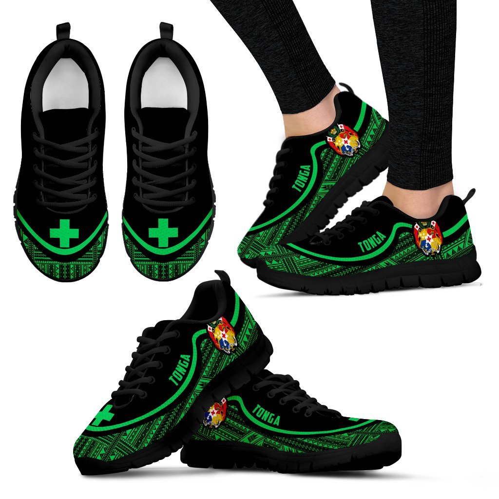 Tonga Wave Sneakers - Polynesian Pattern Green Color Women's Sneakers - Black - Tonga Black - Polynesian Pride