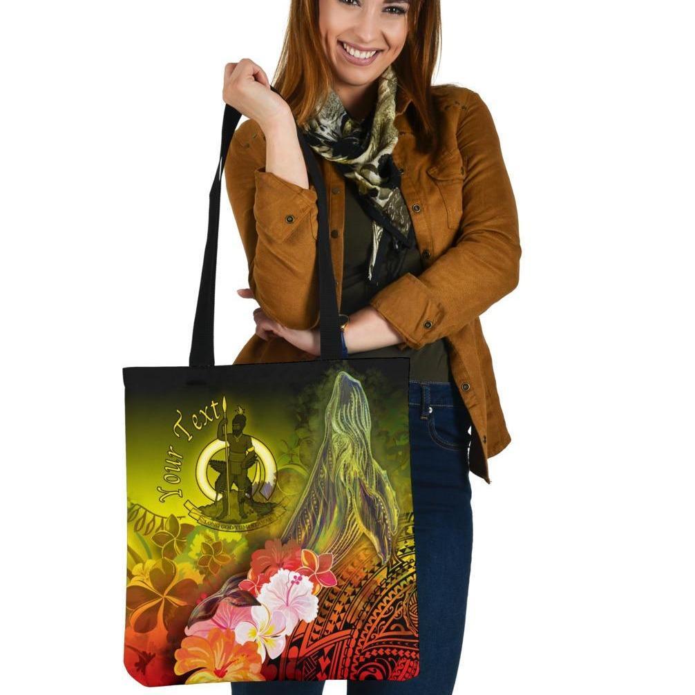 Vanuatu Custom Personalised Tote Bags - Humpback Whale with Tropical Flowers (Yellow) Tote Bag One Size Yellow - Polynesian Pride