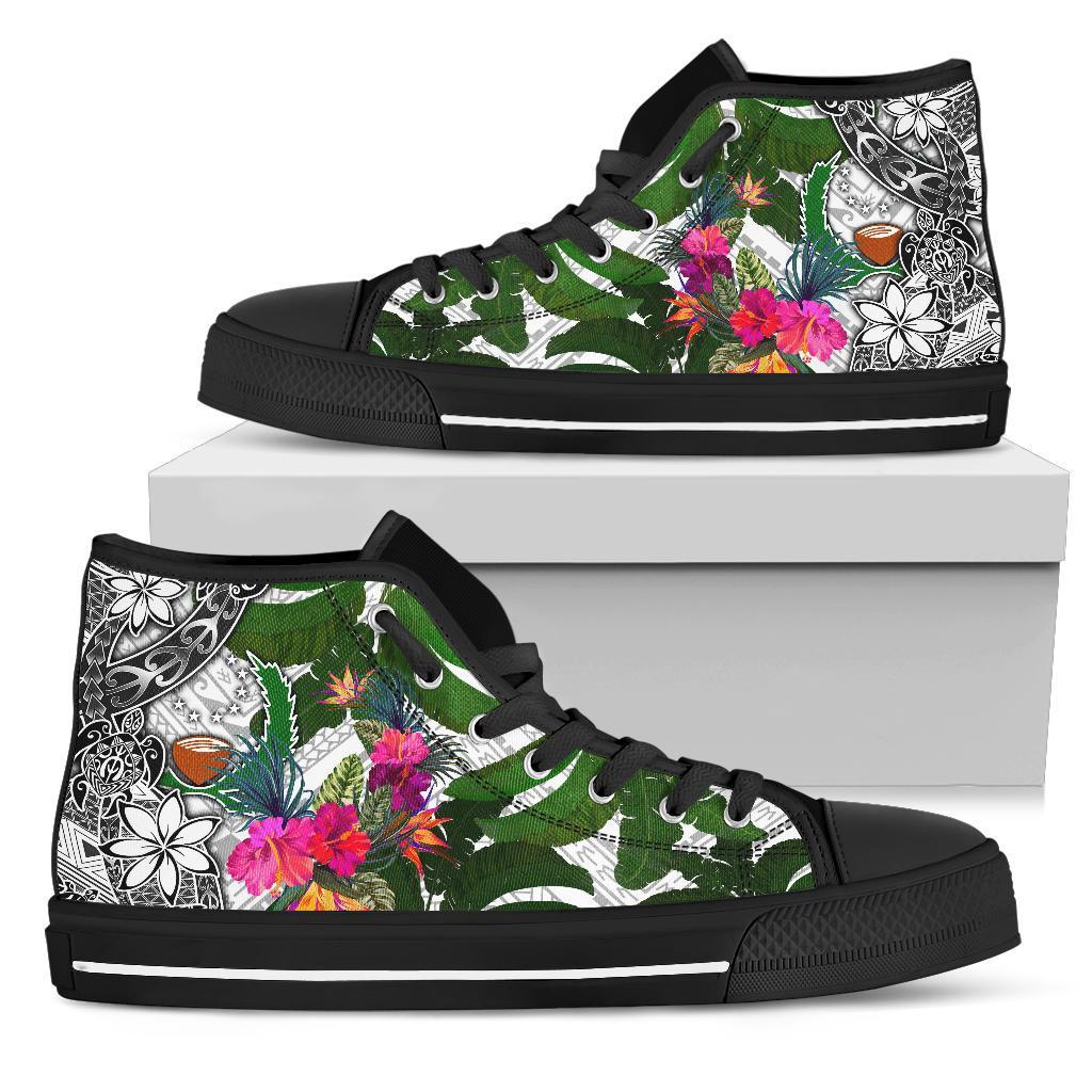 Pohnpei High Top Shoes White - Turtle Plumeria Banana Leaf Unisex Black - Polynesian Pride
