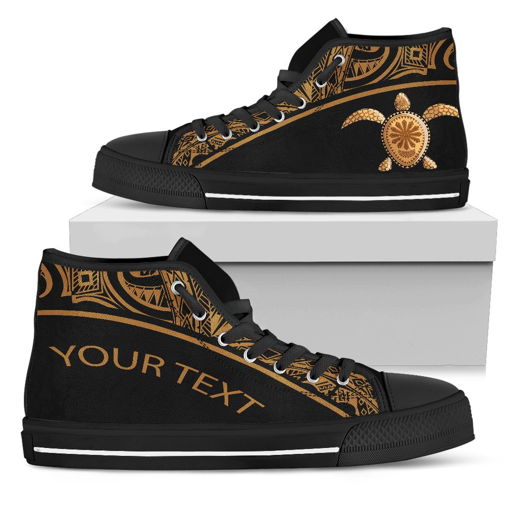 Turtle Custom Personalised High Top Shoes - Polynesian Gold Curve Style Unisex Black - Polynesian Pride