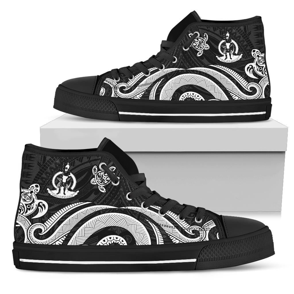 Vanuatu High Top Canvas Shoes - White Tentacle Turtle Unisex Black - Polynesian Pride