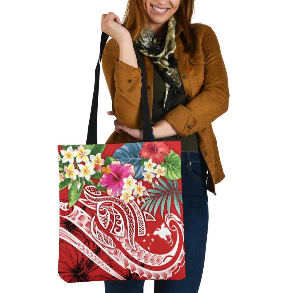 Papua New Guinea Polynesian Tote Bags - Summer Plumeria (Red) Tote Bag One Size Red - Polynesian Pride