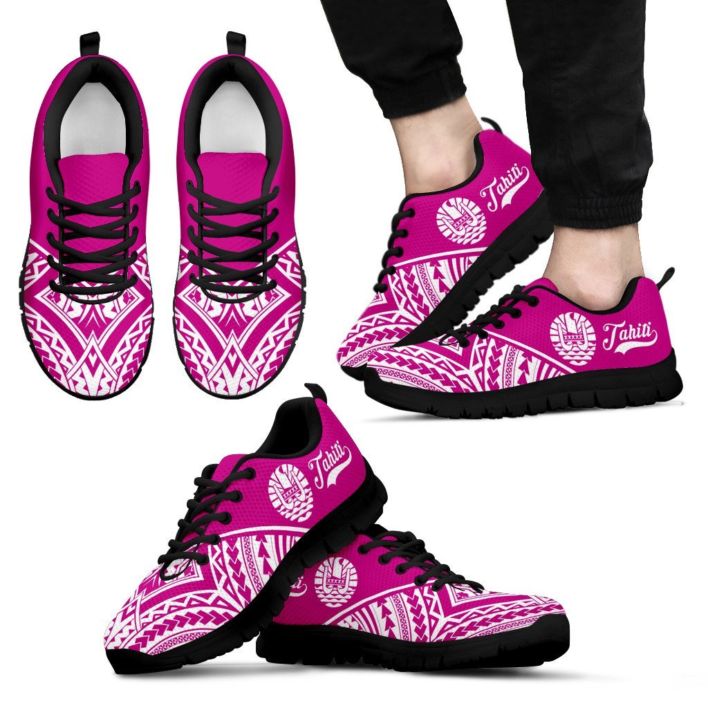 Tahiti Rising Sneakers - Tahiti Flag Polynesian Tattoo (Pink) - A16 Unisex Black - Polynesian Pride