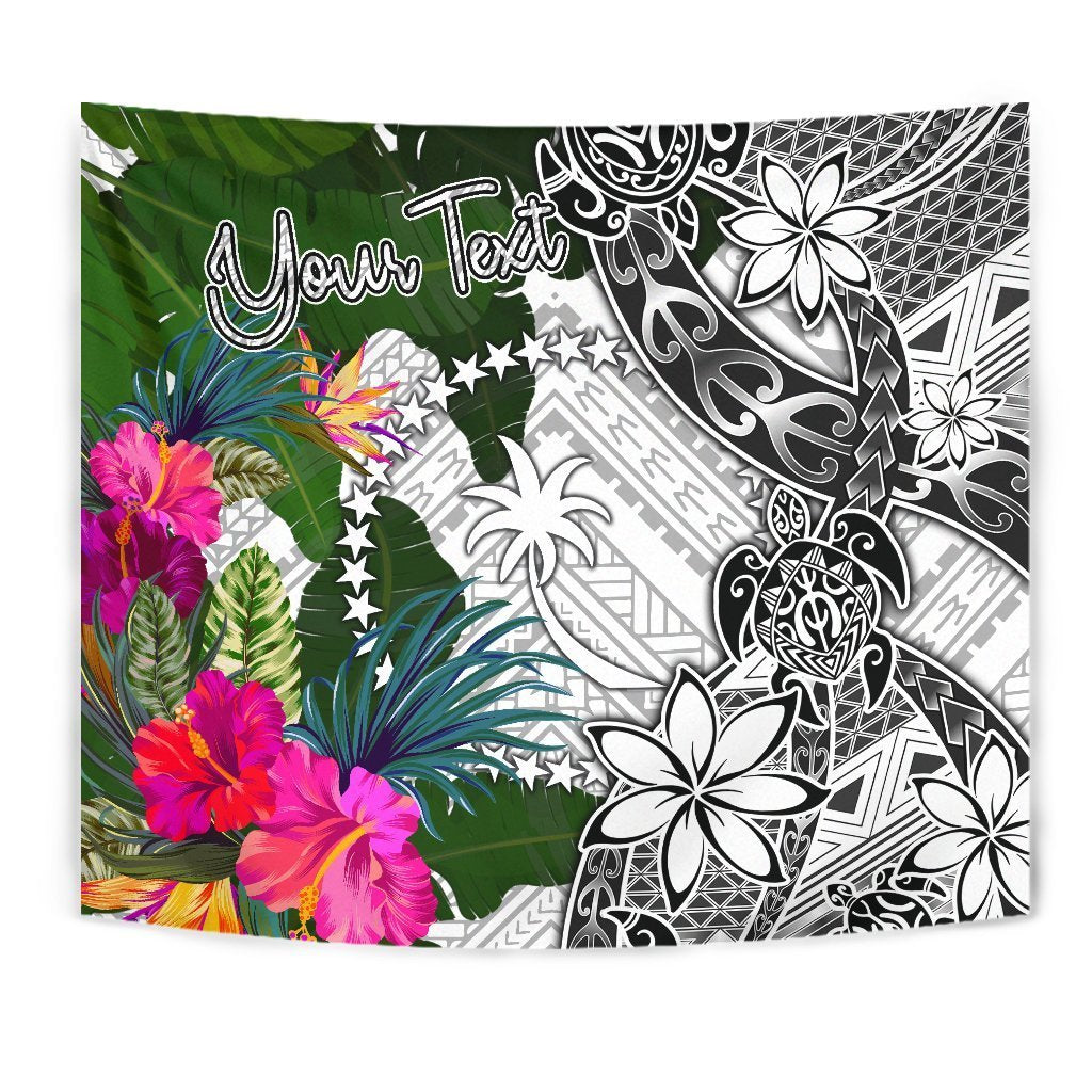 Chuuk Custom Personalised Tapestry White - Turtle Plumeria Banana Leaf Wall Tapestry White - Polynesian Pride