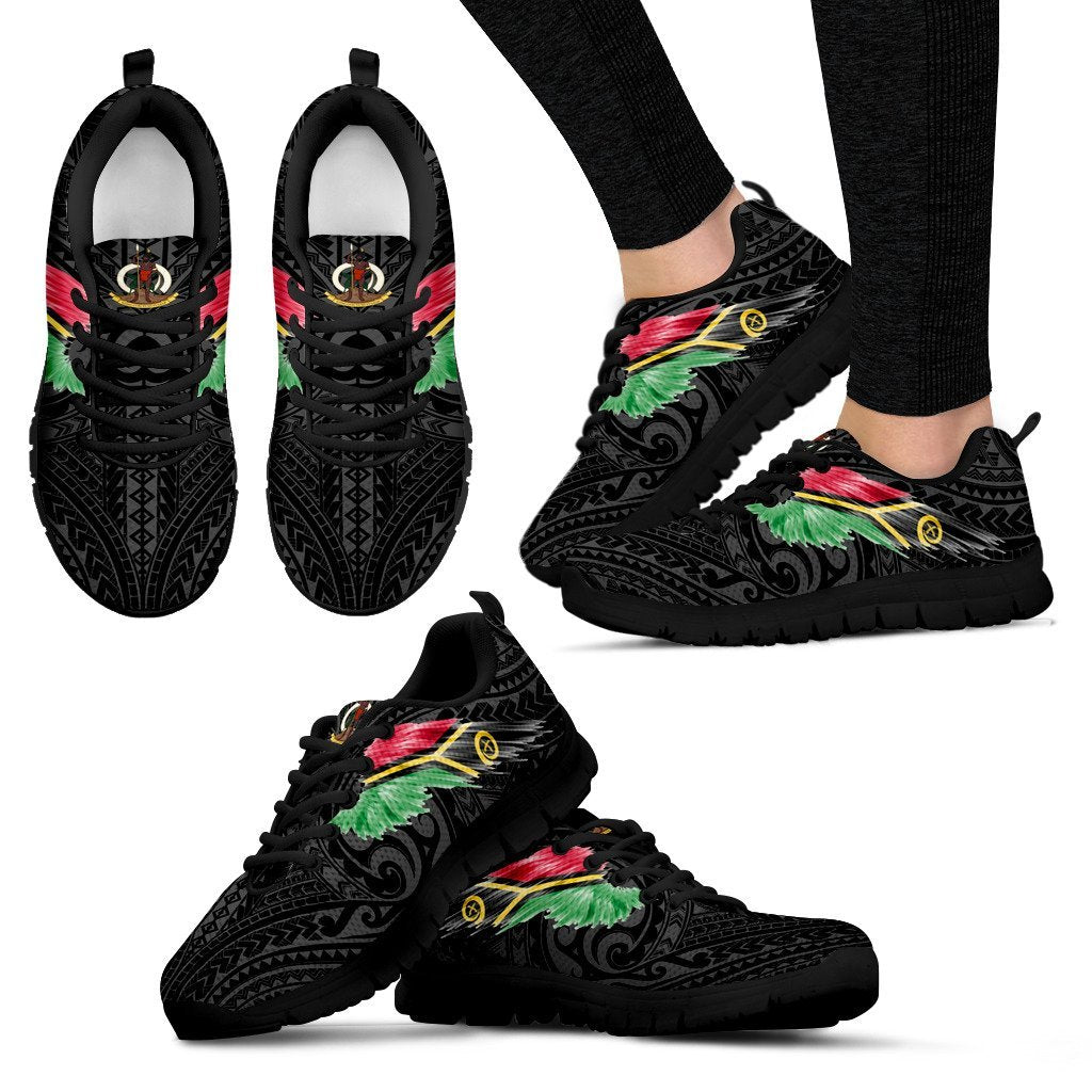 Vanuatu Sneakers - Vanuatu Coat Of Arms & Flag Wing - A8 Unisex Black - Polynesian Pride