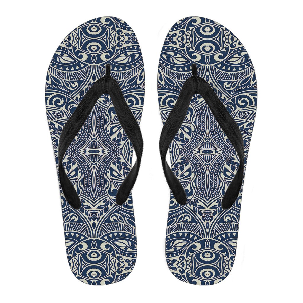 Polynesian Culture Blue White Flip Flops Men's Flip Flops - Black - 1 - Polynesian Pride