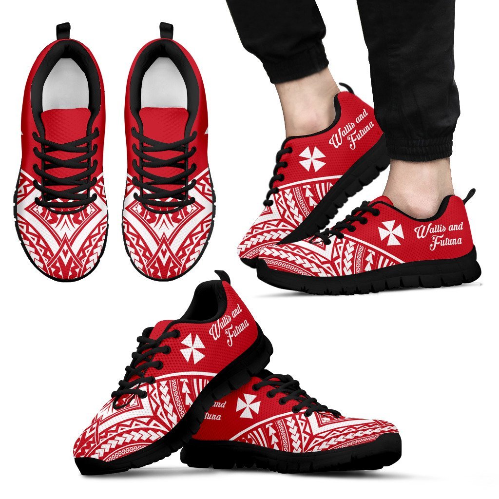 Wallis and Futuna Rising Sneakers - Wallis and Futuna Coat Of Arms Polynesian Tattoo - A16 Unisex Black - Polynesian Pride