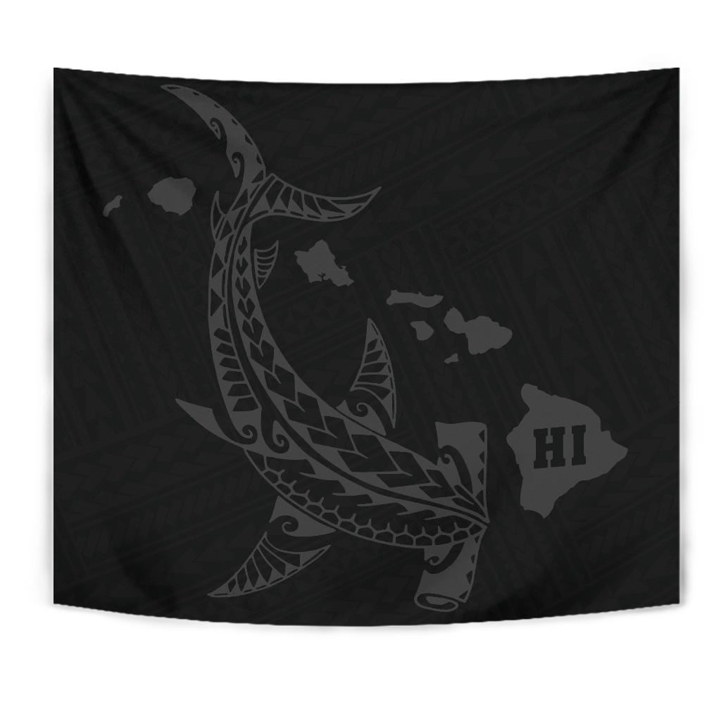 Hawaii Shark Gray Polynesian Tribal Tapestry Wall Tapestry Gray - Polynesian Pride
