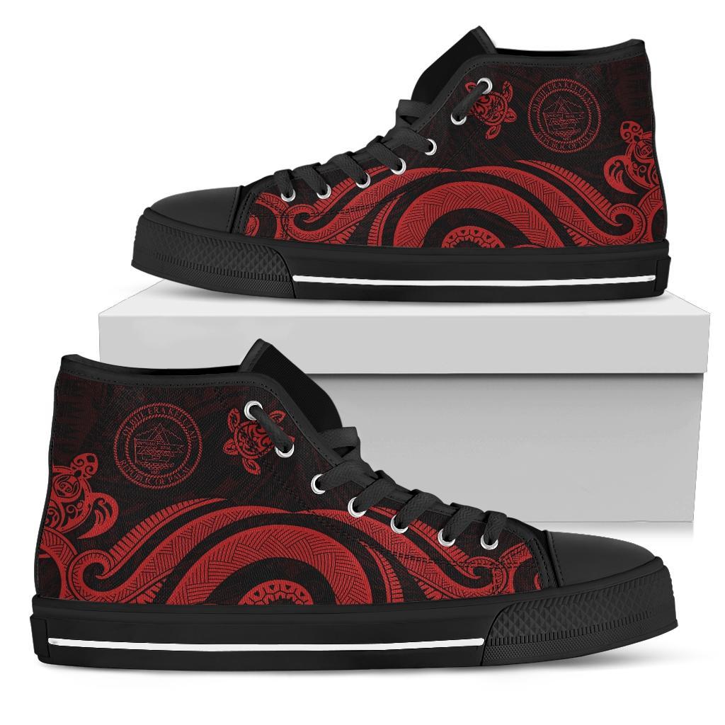 Palau High Top Canvas Shoes - Red Tentacle Turtle Unisex Black - Polynesian Pride