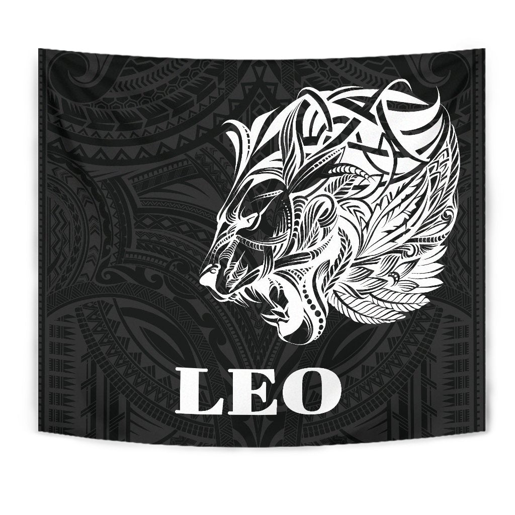 Sun In Leo Zodiac Tapestry Polynesian Tattoo Simple - White - Polynesian Pride