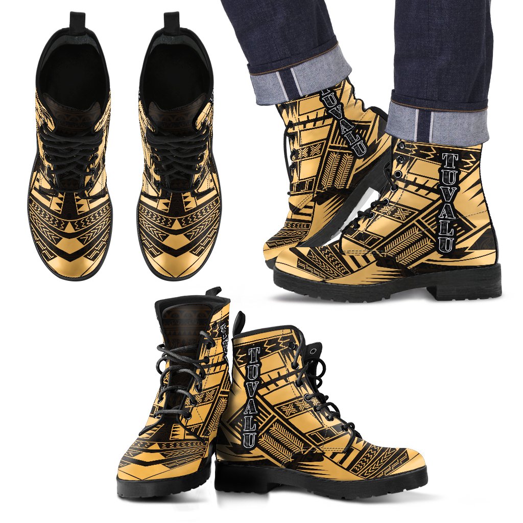 Tuvalu Leather Boots - Polynesian Tattoo Gold Gold - Polynesian Pride