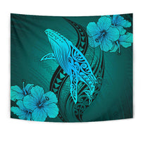 Hawaii Whale Swim Poly Turquoise Tapestry - Polynesian Pride