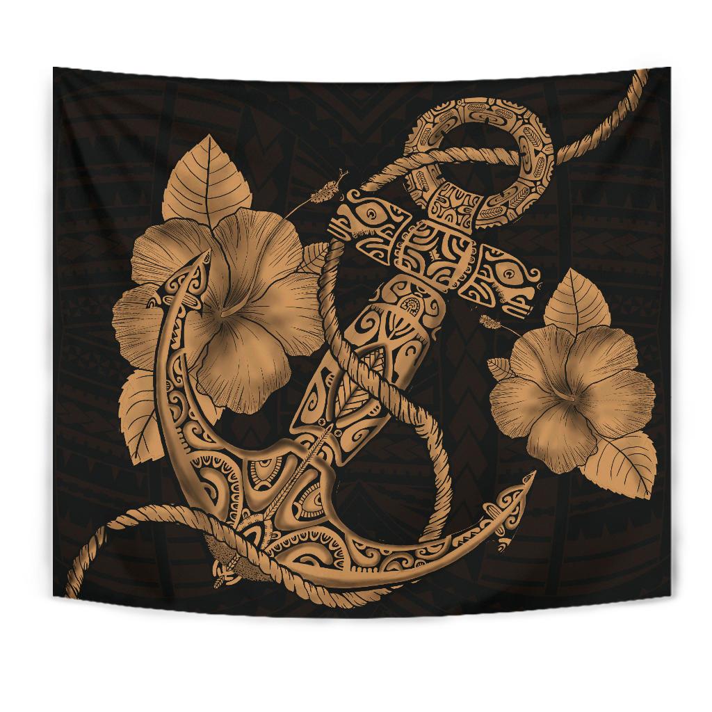 Anchor Gold Poly Tribal Tapestry Wall Tapestry Gold - Polynesian Pride