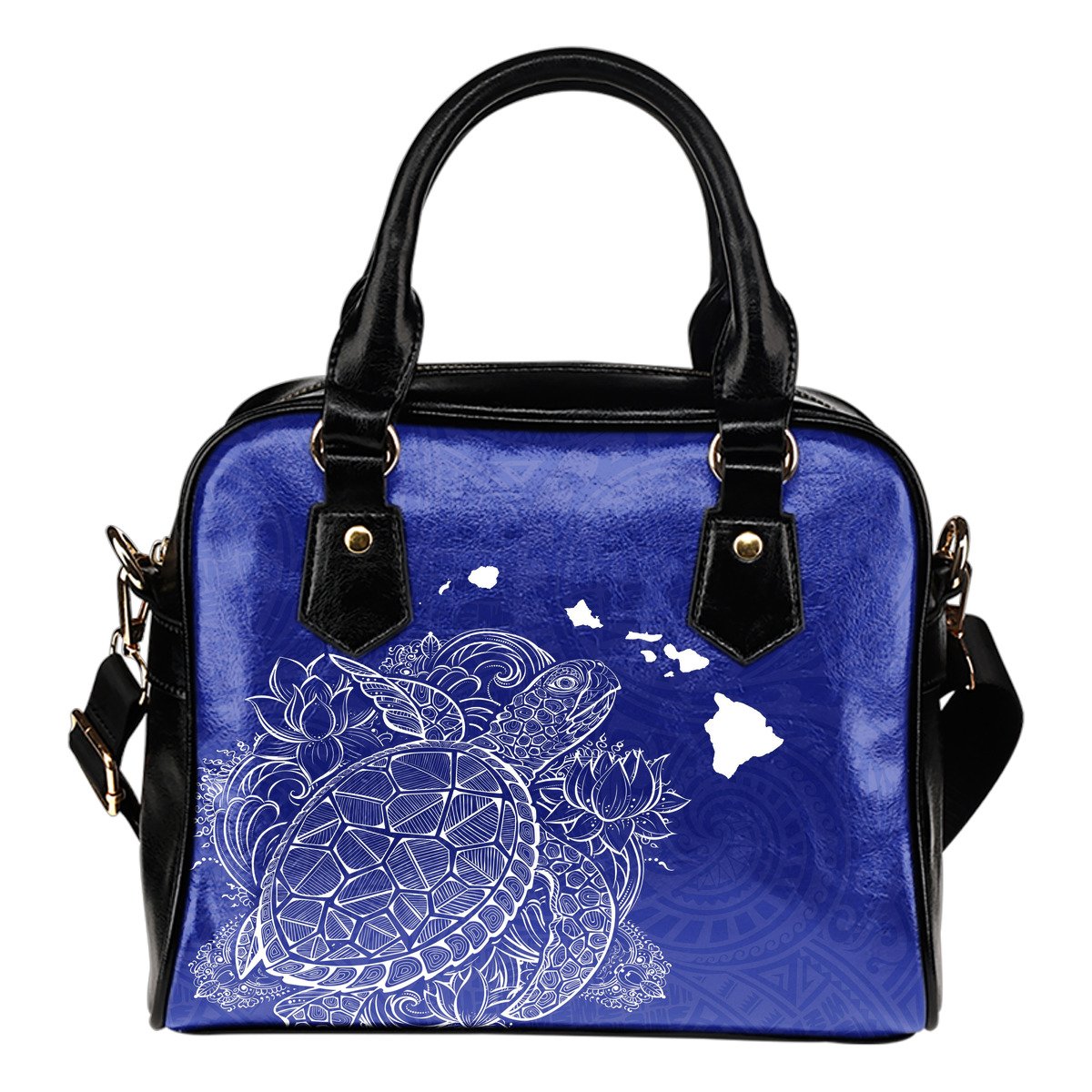 Polynesian Hawaii Shoulder Handbag - Turtle Map White Blue One Size Blue - Polynesian Pride