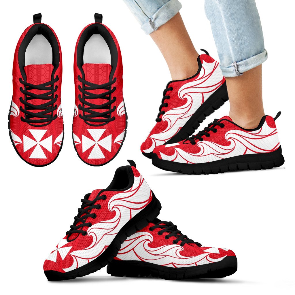 Wallis And Futuna Sneakers - Wallis And Futuna Coat Of Arms Wave Style - Polynesian Pride