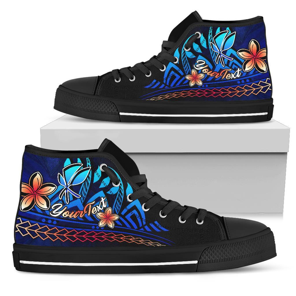 Hawaii Custom Personalised High Top Shoes Blue - Vintage Tribal Mountain Unisex Black - Polynesian Pride