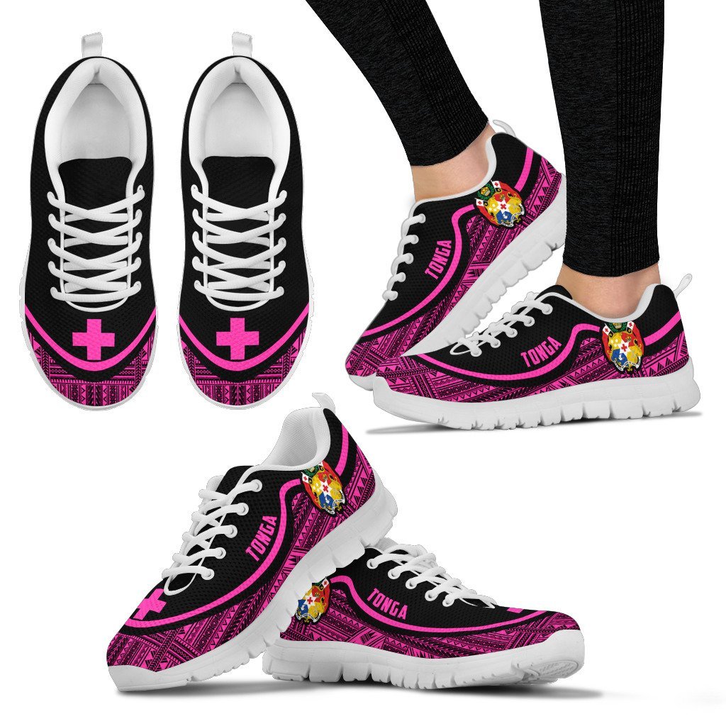 Tonga Wave Sneakers - Polynesian Pattern Pink Color Women's Sneakers - White - Tonga White - Polynesian Pride