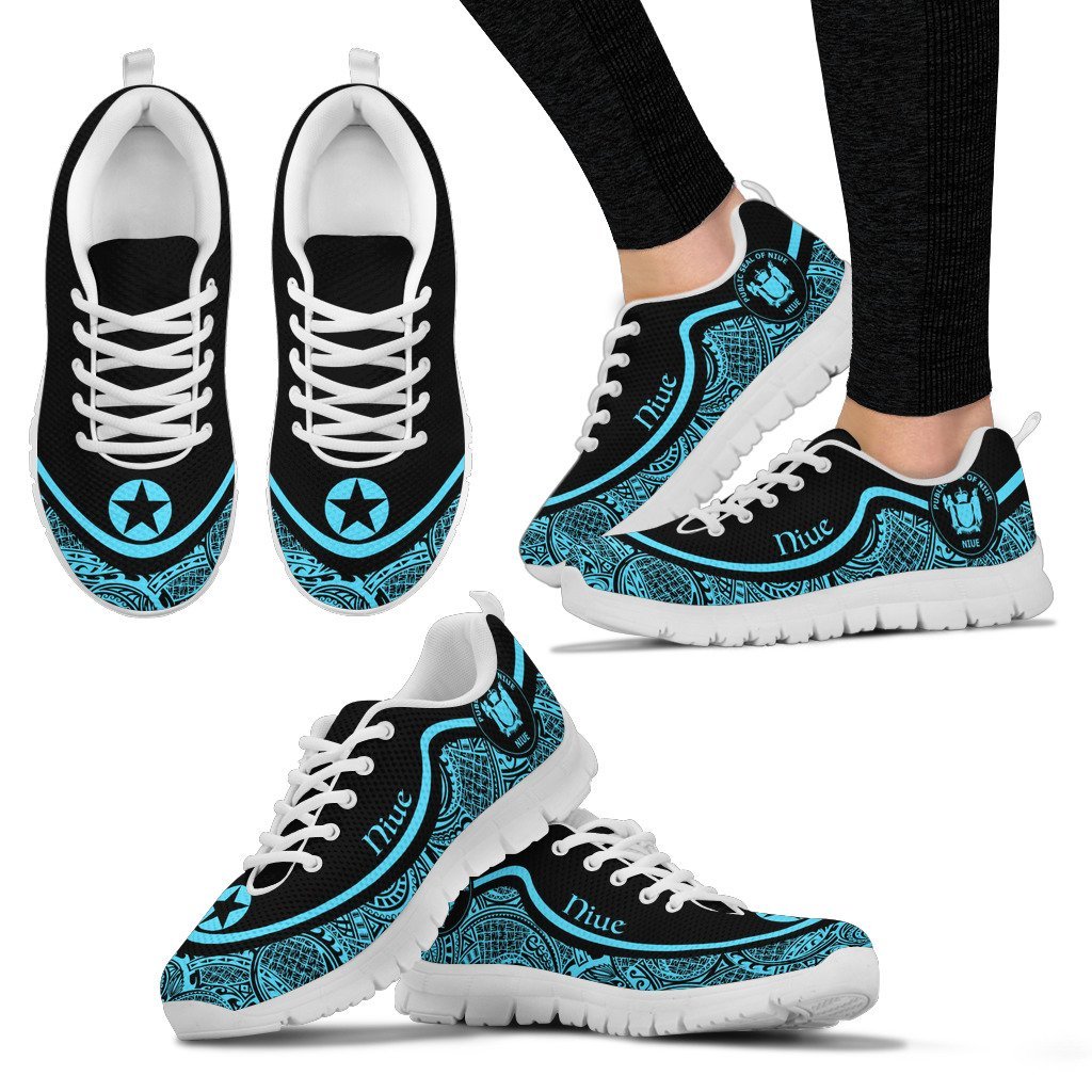 Niue Wave Sneakers - Polynesian Pattern Blue Color Women's Sneakers - White - Niue White - Polynesian Pride