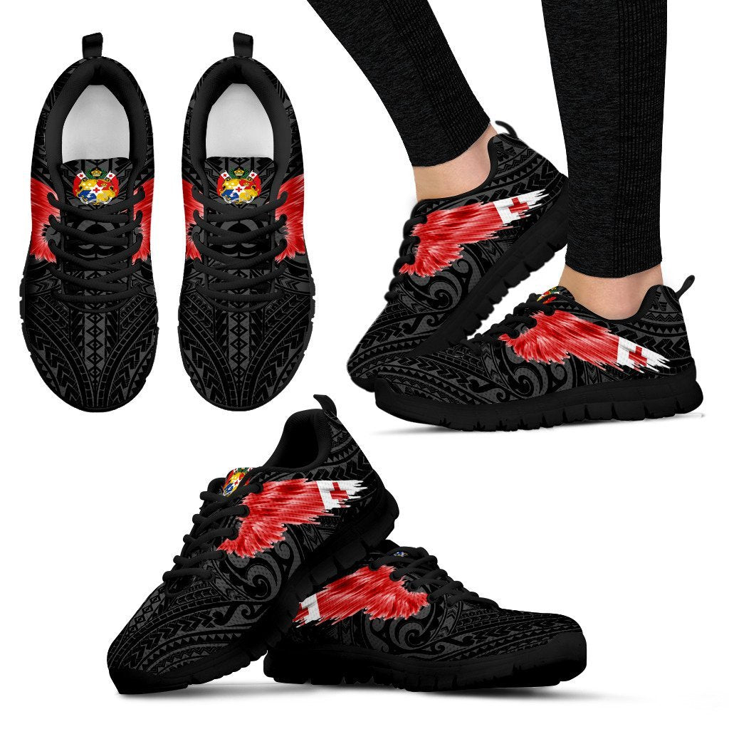 Tonga Sneakers - Tonga Coat Of Arms & Flag Wing - A8 Unisex Black - Polynesian Pride