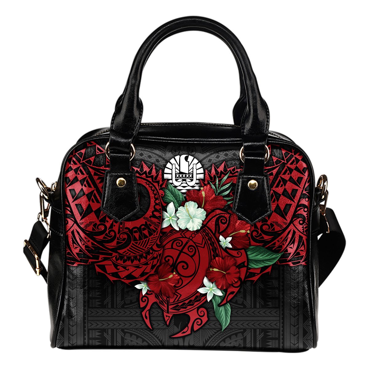 Tahiti Polynesian Shoulder Handbag - Hibiscus and Sea Turtle (Red) One Size Red - Polynesian Pride