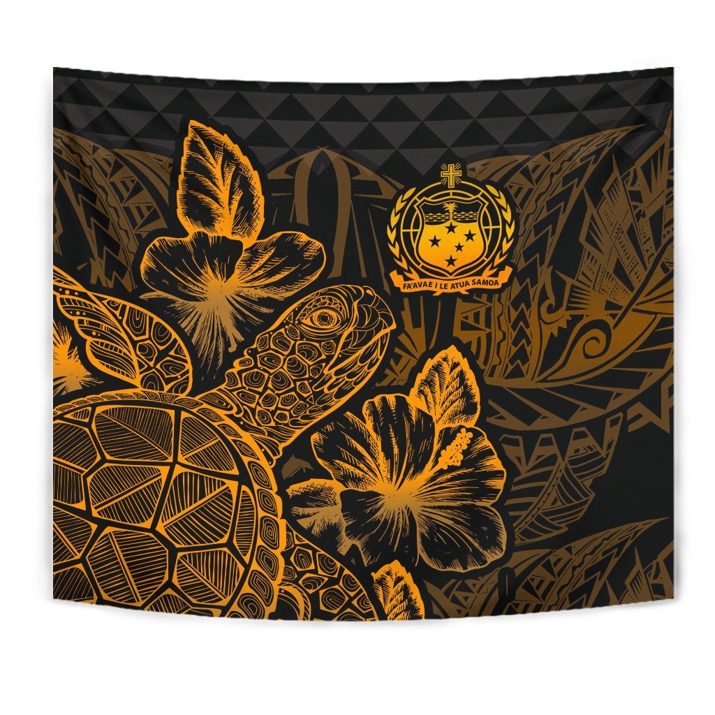 Samoa Tapestry - Turtle Hibiscus Pattern Gold - Polynesian Pride