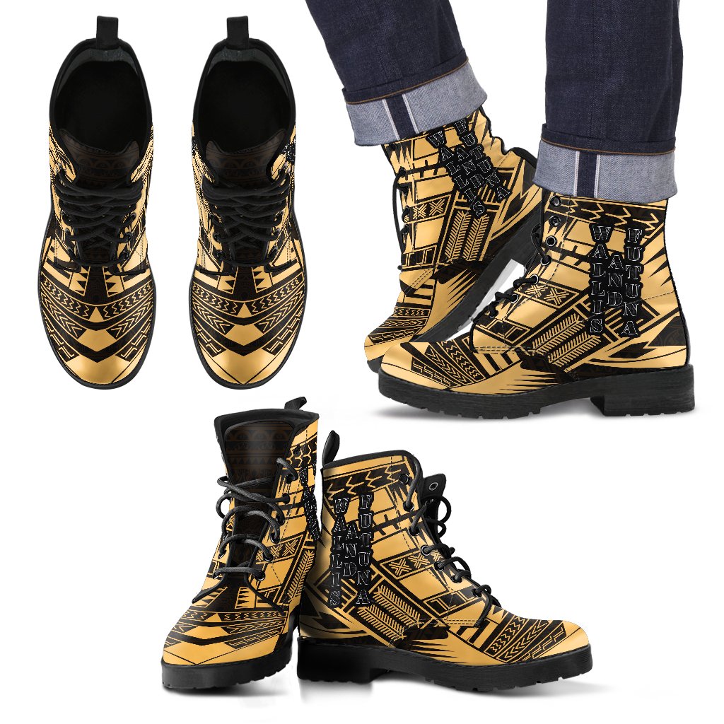 Wallis And Futuna Leather Boots - Polynesian Tattoo Gold Gold - Polynesian Pride