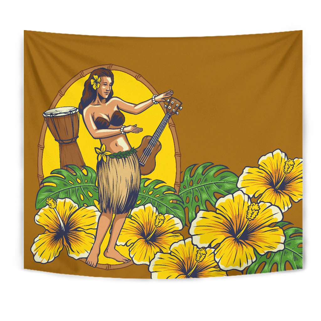 Hula Girl Dance Tradition Tapestry Wall Tapestry Yellow - Polynesian Pride