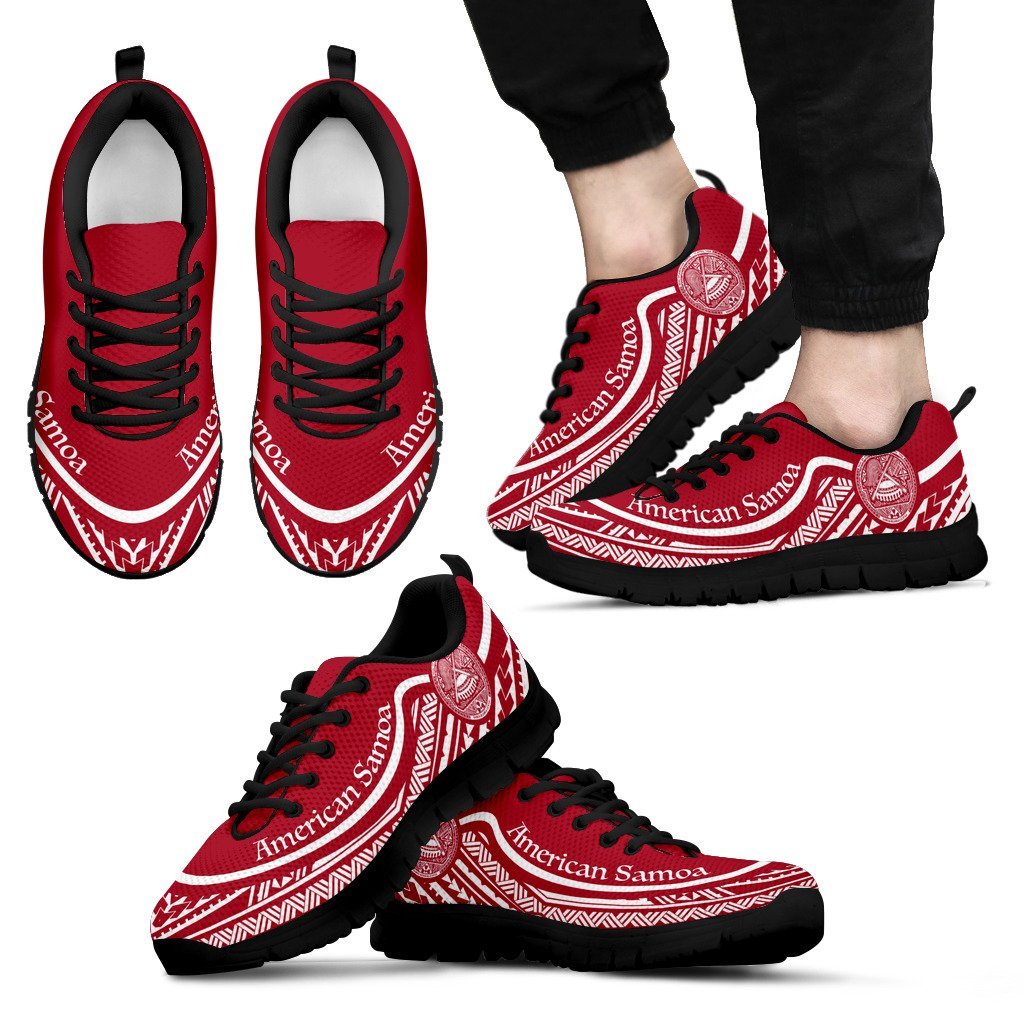 American Samoa Wave Sneakers White Red Color Men's Sneakers - Black - American Samoa Black - Polynesian Pride