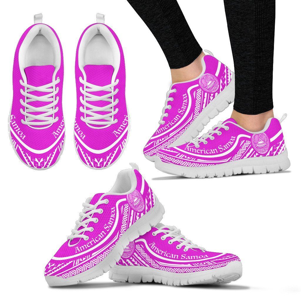 American Samoa Wave Sneakers White Pink Color Women's Sneakers - White - American Samoa White - Polynesian Pride