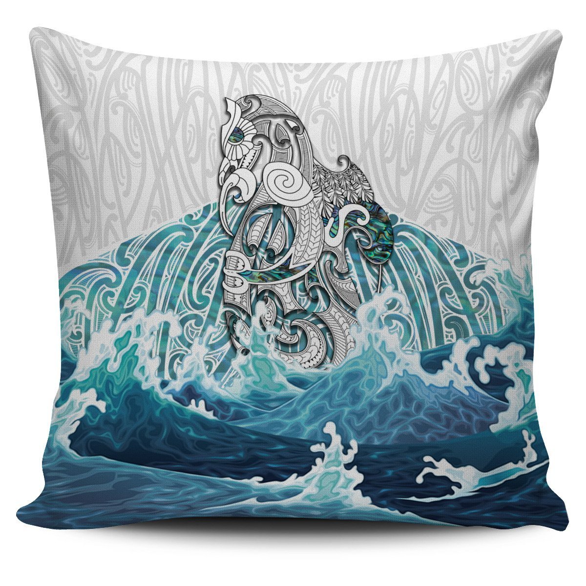 Maori Manaia The Blue Sea Pillow Cover, White Pillow Cover One Size White - Polynesian Pride