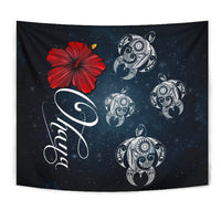 Hawaii Ohana Turtle Hibiscus Galaxy Tapestry - Polynesian Pride
