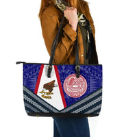 American Samoa Polynesian Leather Tote Bag - American Samoa Flag And Blue - Polynesian Pride