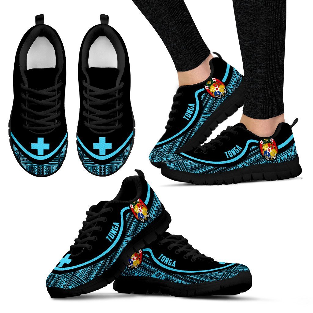 Tonga Wave Sneakers - Polynesian Pattern Blue Color Women's Sneakers - Black - Tonga Black - Polynesian Pride