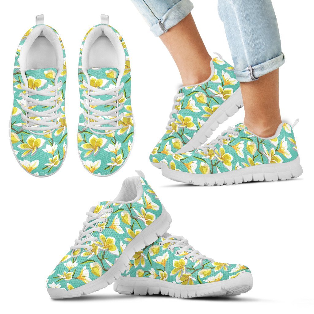 Hawaii Tropical Plumeria Blue Sneakers Kid's Sneakers White - Polynesian Pride