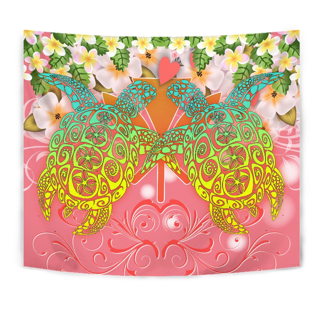 Hawaii Turtle Couple Plumeria Valentine Pattern Tapestry - Bond Style - AH - Polynesian Pride