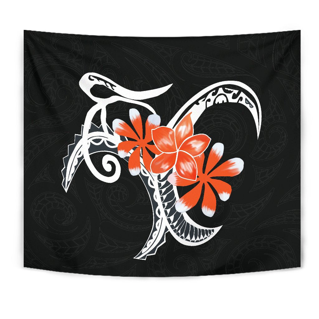 Plumeria Polynesia Orange Tapestry Wall Tapestry Black - Polynesian Pride