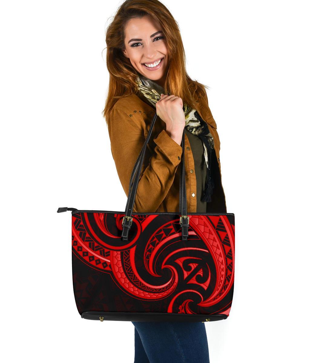 New Zealand Maori Mangopare Large Leather Tote Polynesian - Red Red - Polynesian Pride