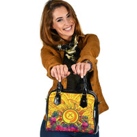 Polynesian Shoulder Handbags - Vanuatu Symbols With Hibiscus One Size Yellow - Polynesian Pride