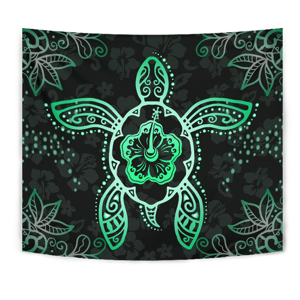 Turtle Hibiscus Green Tapestry Wall Tapestry Green - Polynesian Pride