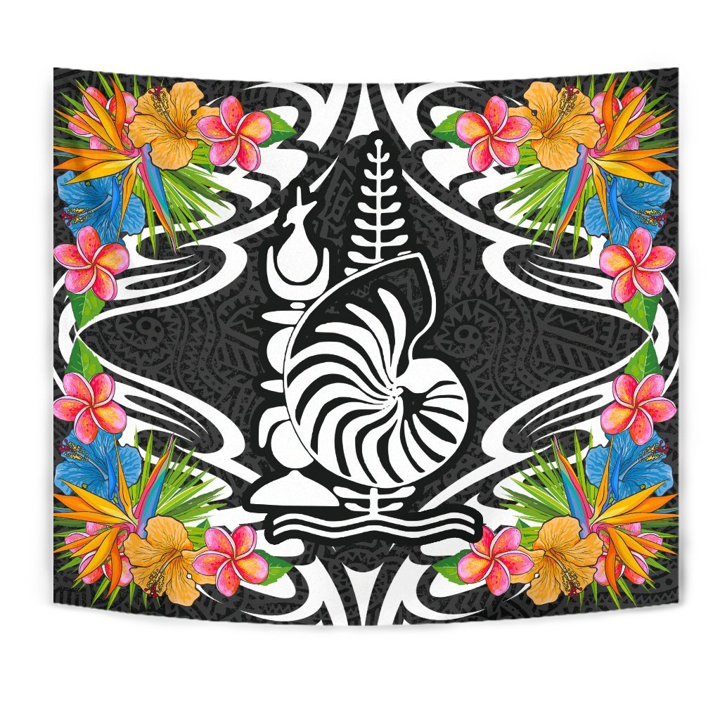 New Caledonia Coat Of Arms Tapestrys - Tropical Flowers Style - Polynesian Pride