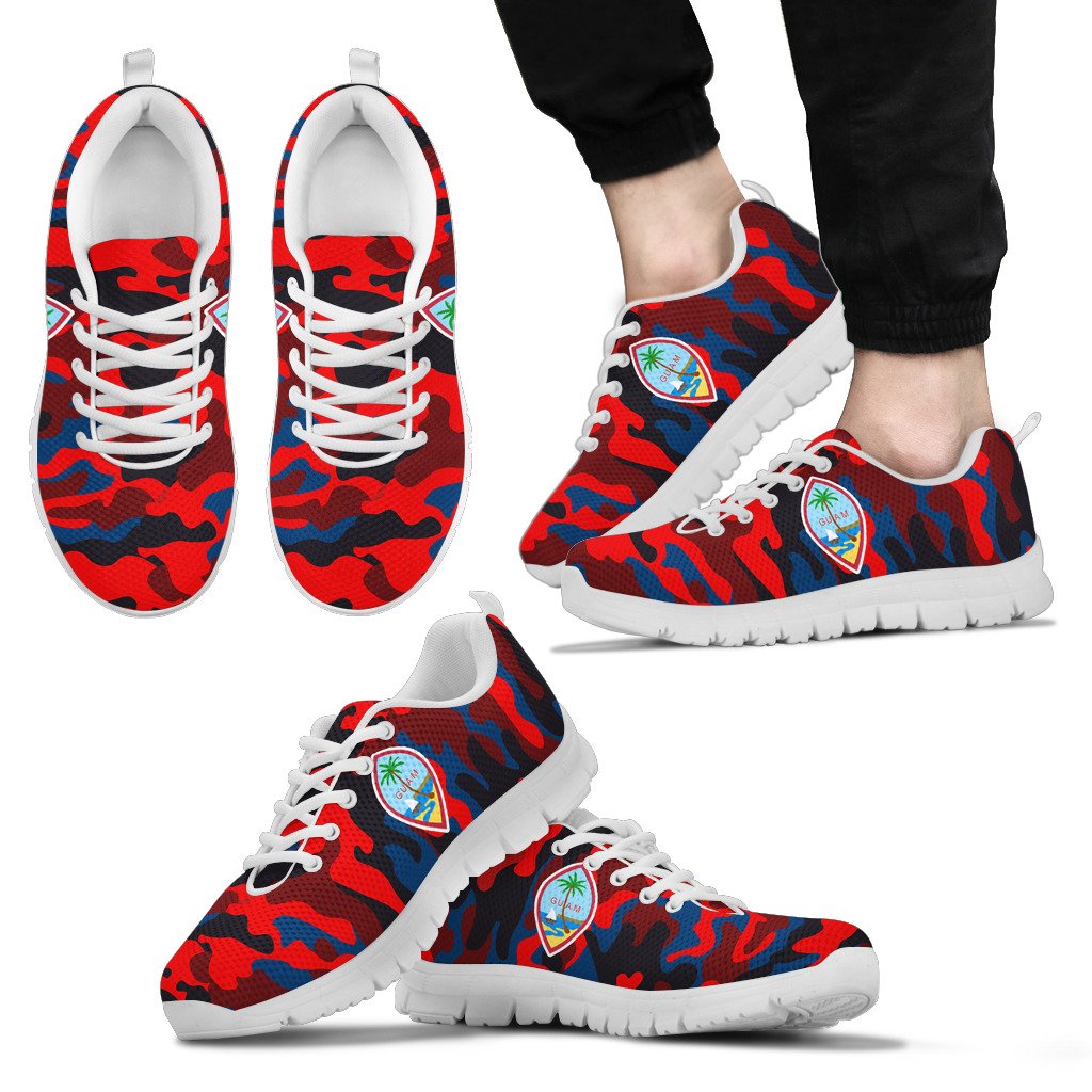 Guam Sneakers - Guam Coat Of Arms Camo Red Style Unisex White - Polynesian Pride