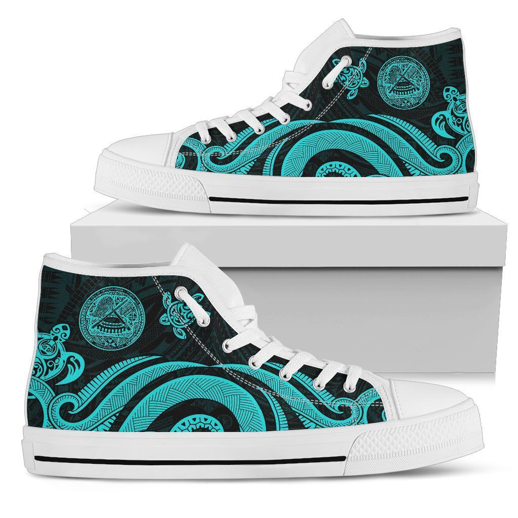 Cook Islands High Top Canvas Shoes - Turquoise Tentacle Turtle Unisex White - Polynesian Pride