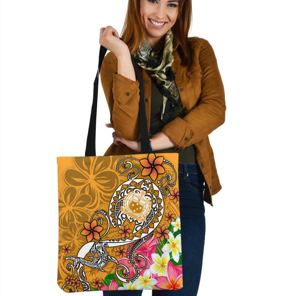 Samoa Tote Bags - Turtle Plumeria (Gold) Tote Bag One Size Gold - Polynesian Pride