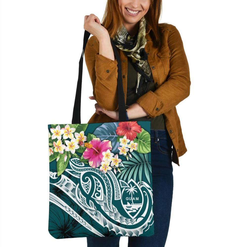 Guam Polynesian Tote Bags - Summer Plumeria (Turquoise) Tote Bag One Size Turquoise - Polynesian Pride